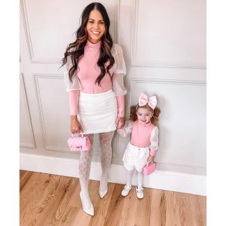 Light Pink Mesh Sleeve Mommy and Me Matching Top