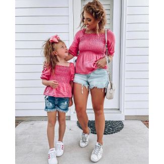 Cherry Pink Smocked Mommy and Me Matching Tops