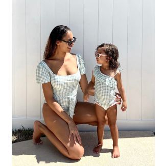 Lime Green Mommy and Me Matching One-Piece Swimsuits