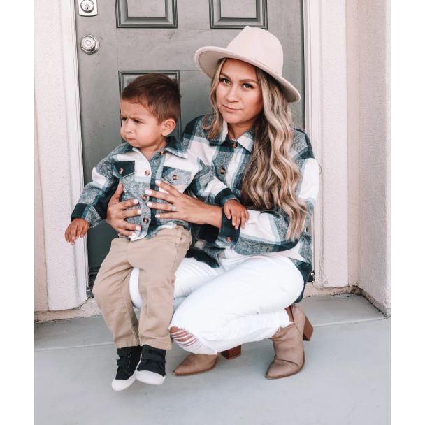 Navy Plaid Shacket Mommy and Me Matching Shirts