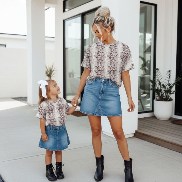 Gray Snake Print Mommy and Me Matching Blouse